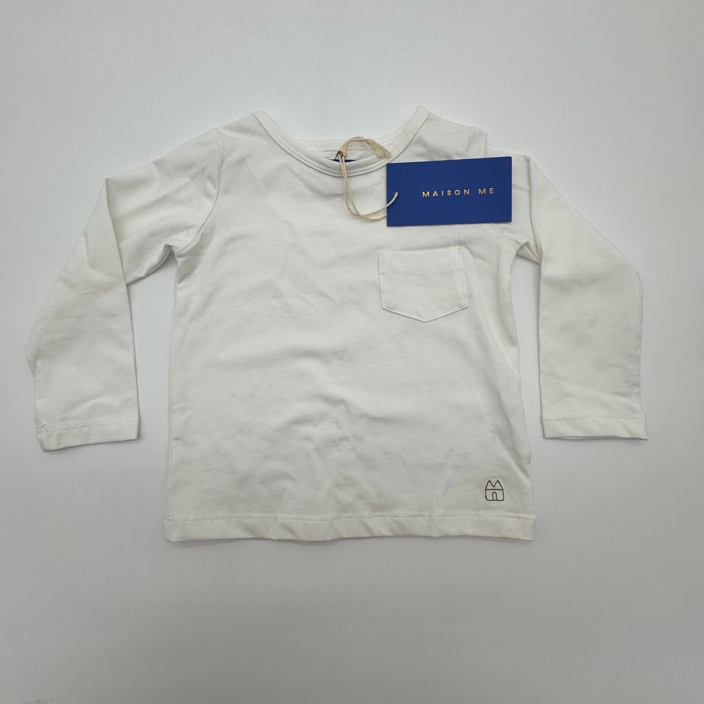 Maison Me Baby Toddler White Long Sleeve Pocket T-Shirt Size 1Y NWT